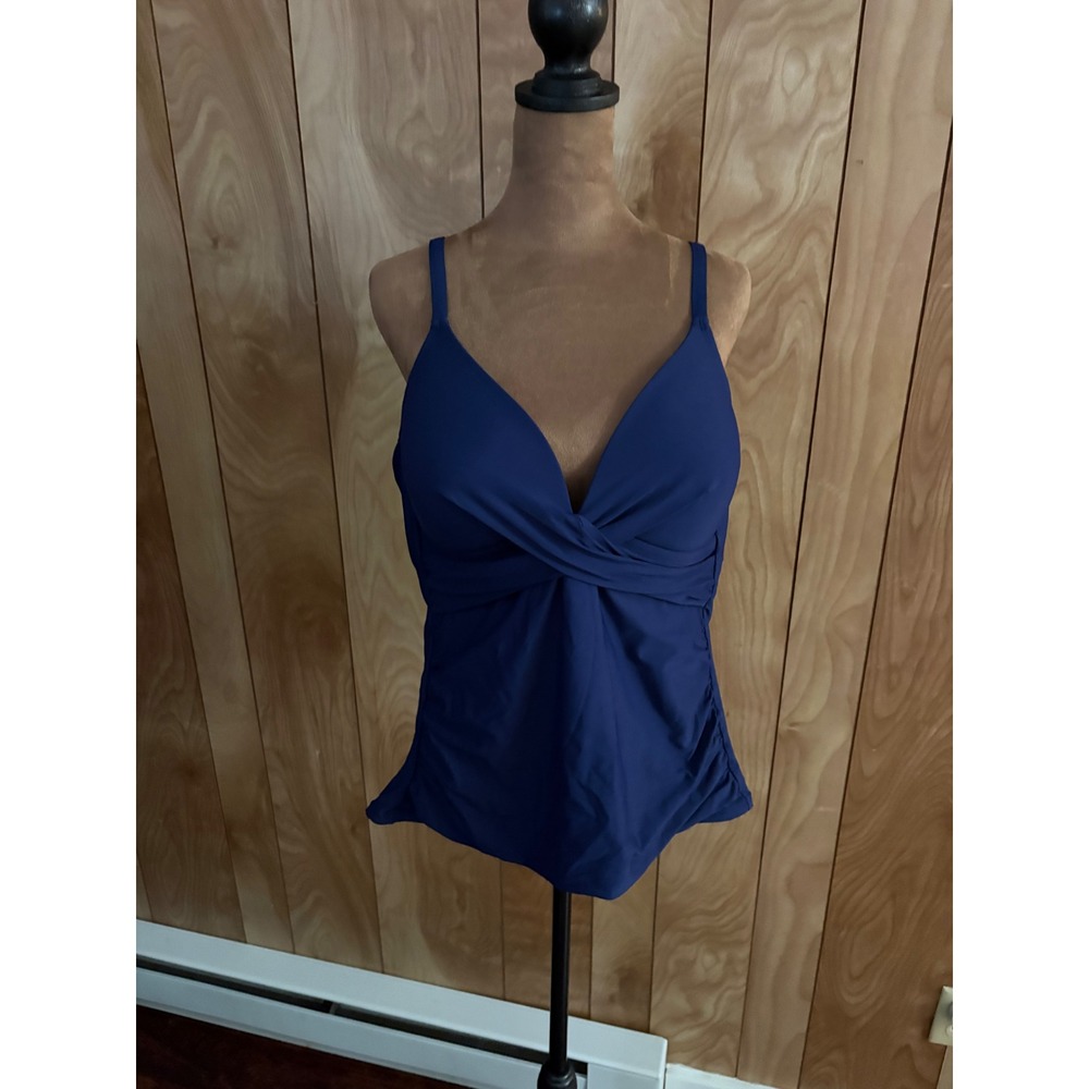 Apt 9 Womens XXL Royal Blue Twist Front Ruched Tankini Swim Top Solid V-Neck